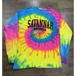 Vintage 90s Savannah Georgia Tie Dye Long Sleeve Shirt Made In USA XL Hippie